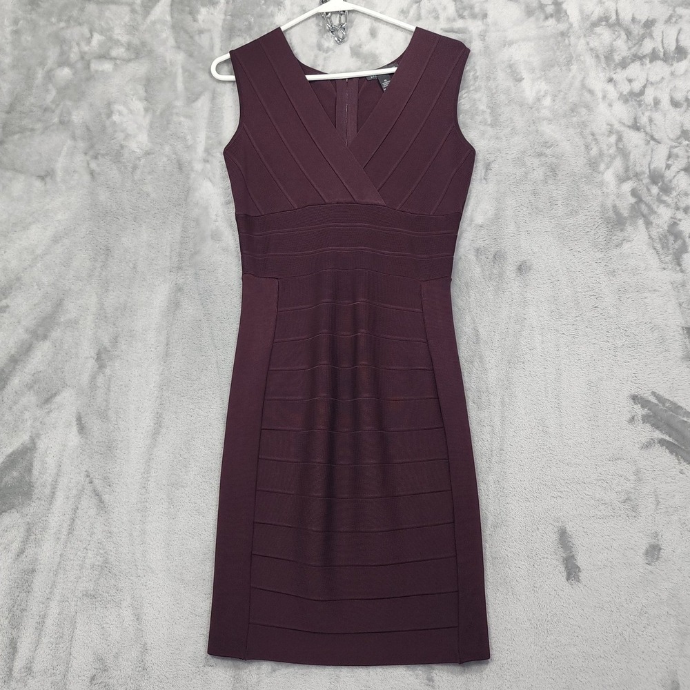 INC Dressโ Womens M Purple Eggplant Bandage Bodycon Sleeveless V-Neck Back Zip